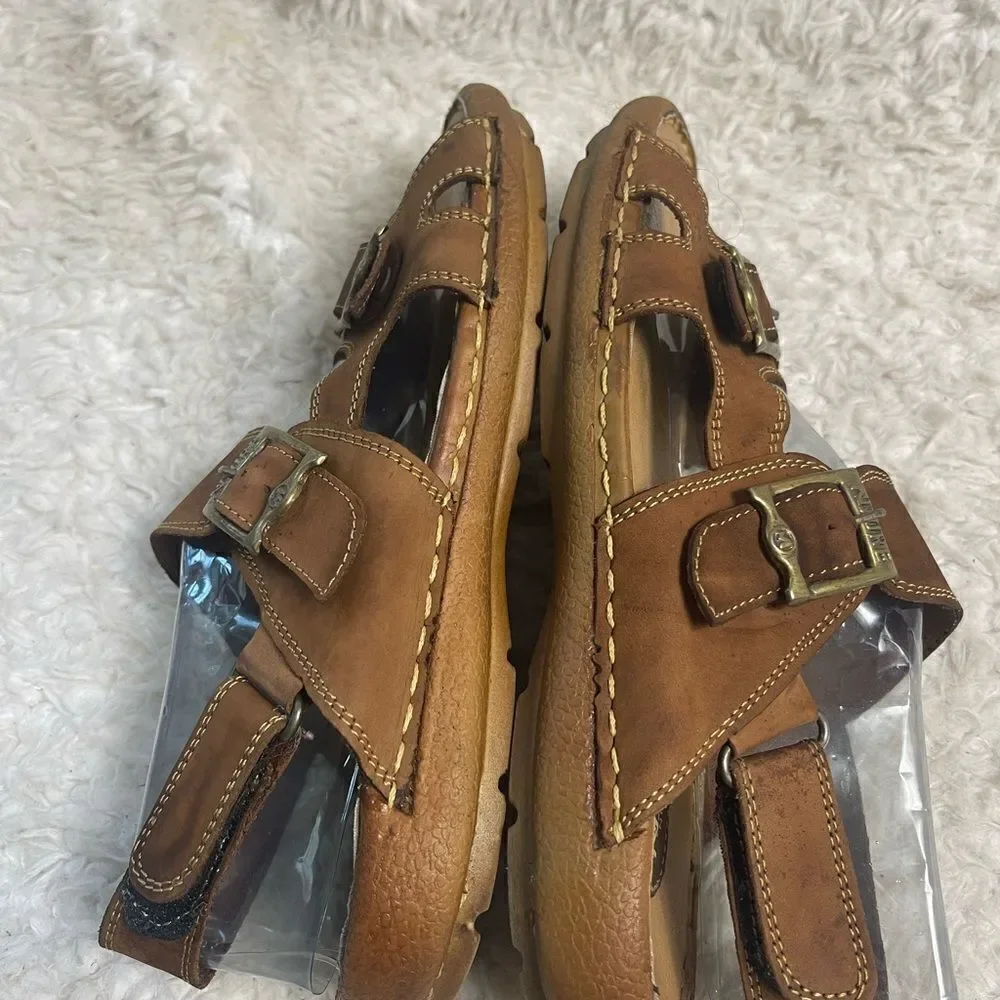 NDURE Men leather Brown Straps sandals with antique tone side buckles Size 8